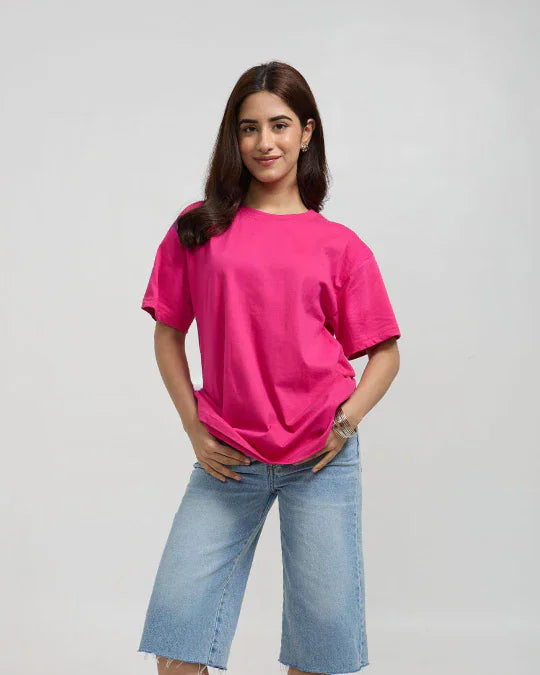 Hot Pink Plain Oversized T-Shirt ā oversized fit, plain top worn by model