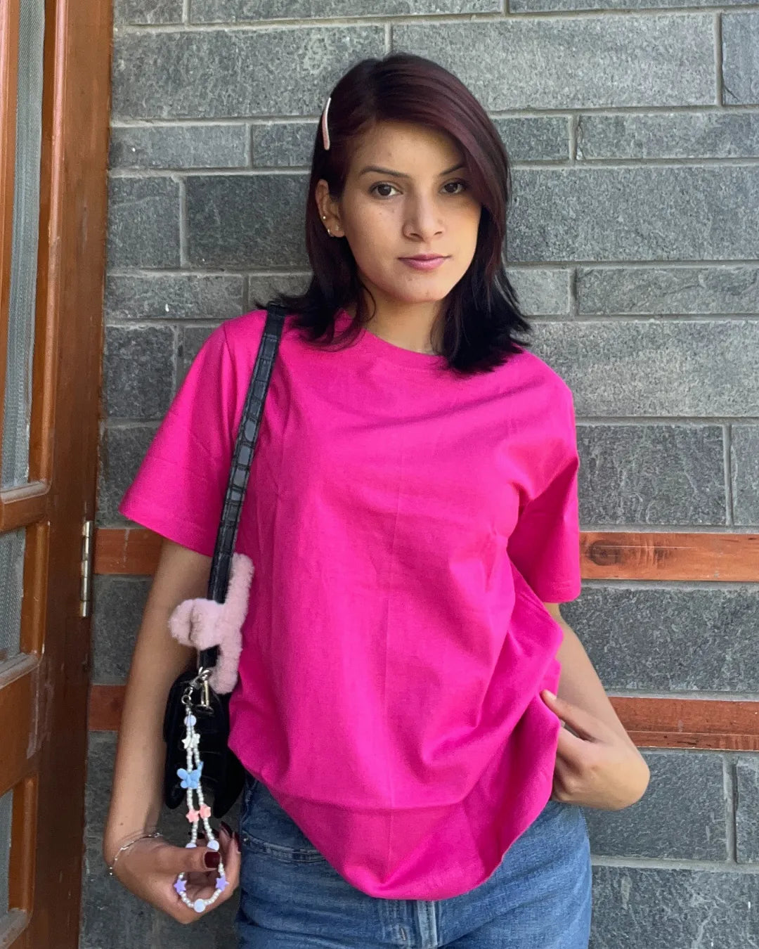 Hot Pink Plain T-Shirt - Shop Printed T shirt for Women Online In India | LoveDky