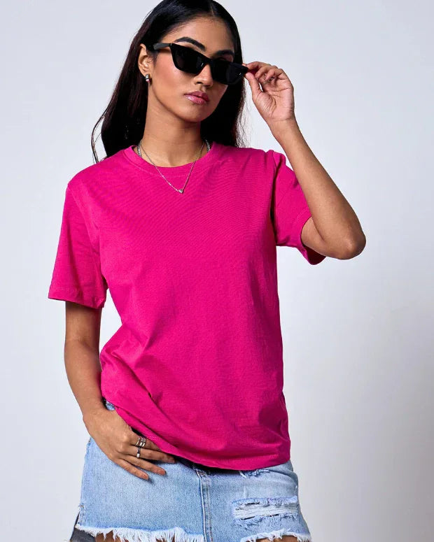Hot Pink Plain T-Shirt - Shop Printed T shirt for Women Online In India | LoveDky