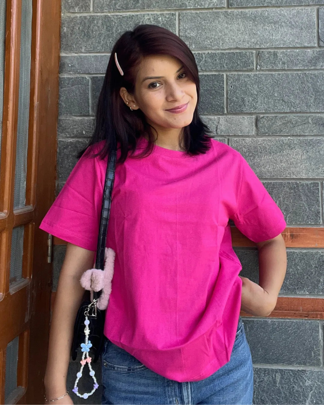 Hot Pink Plain T-Shirt for Women Online In India | Dky
