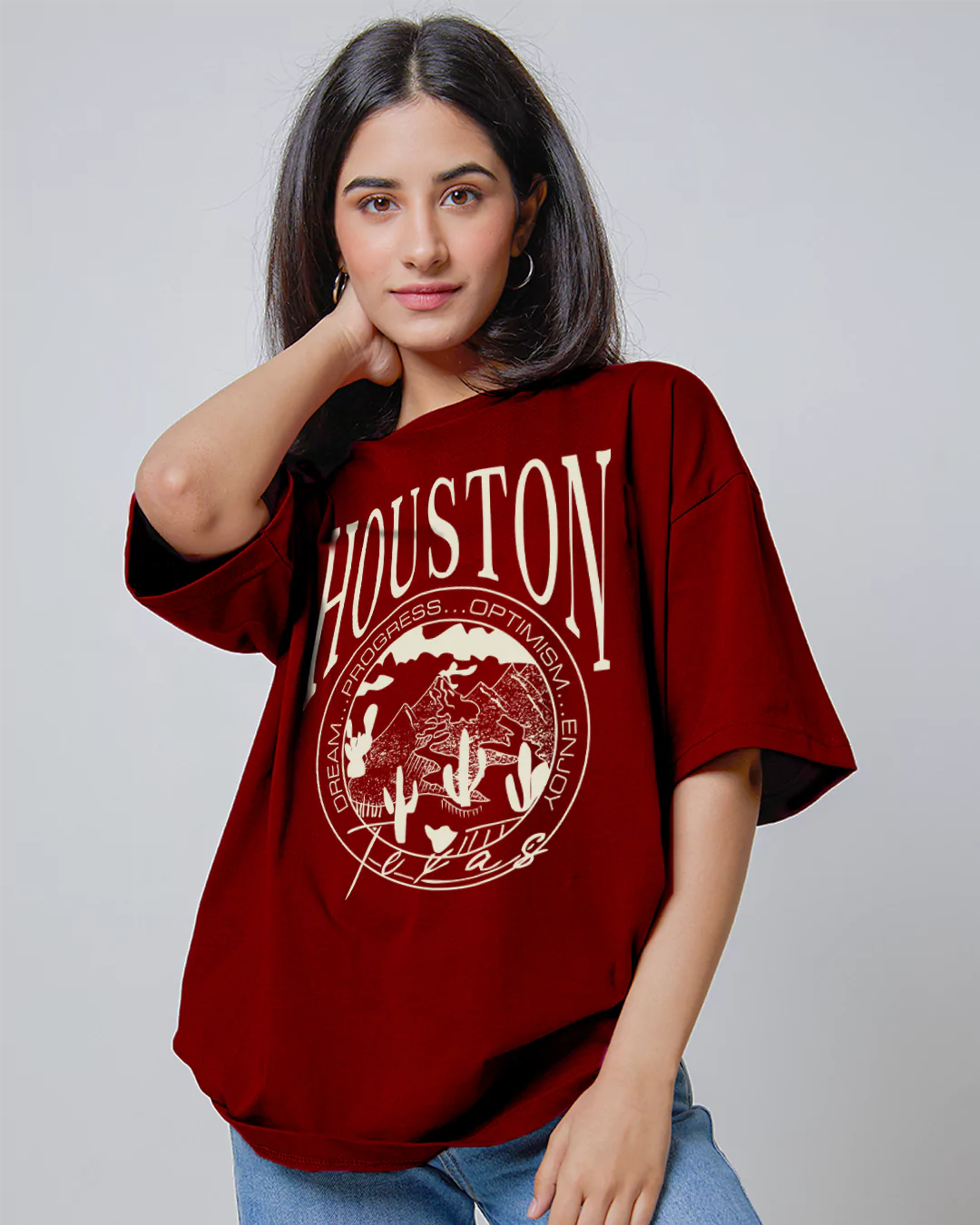 Houstan Ruby Printed Oversized T shirt for Women in India Online Love Dky