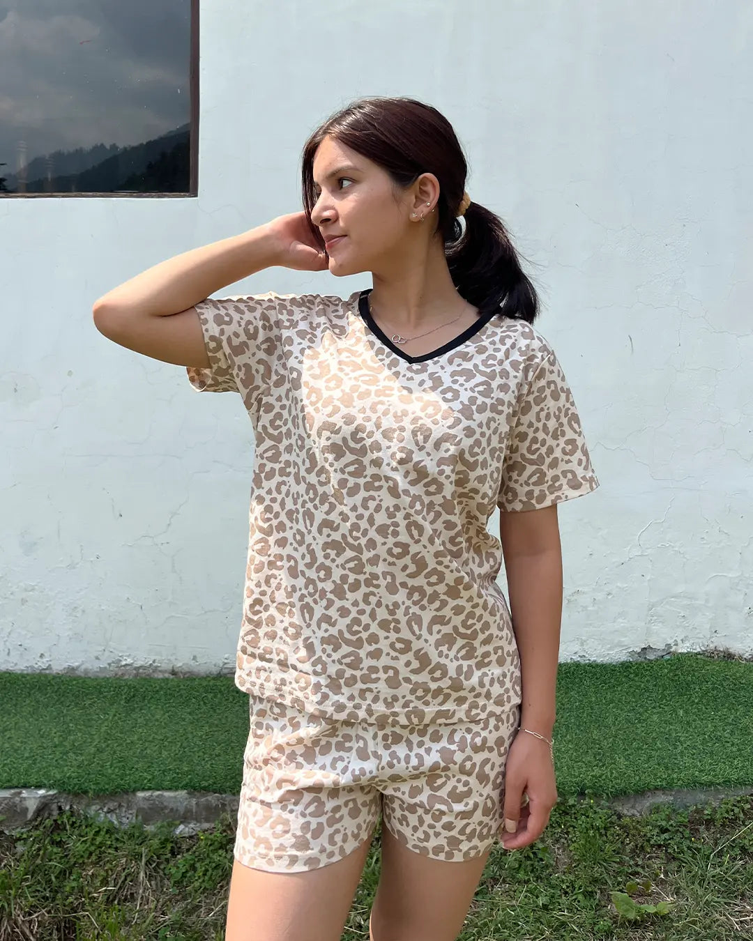 Lazy Leopard Cotton Shorts Set