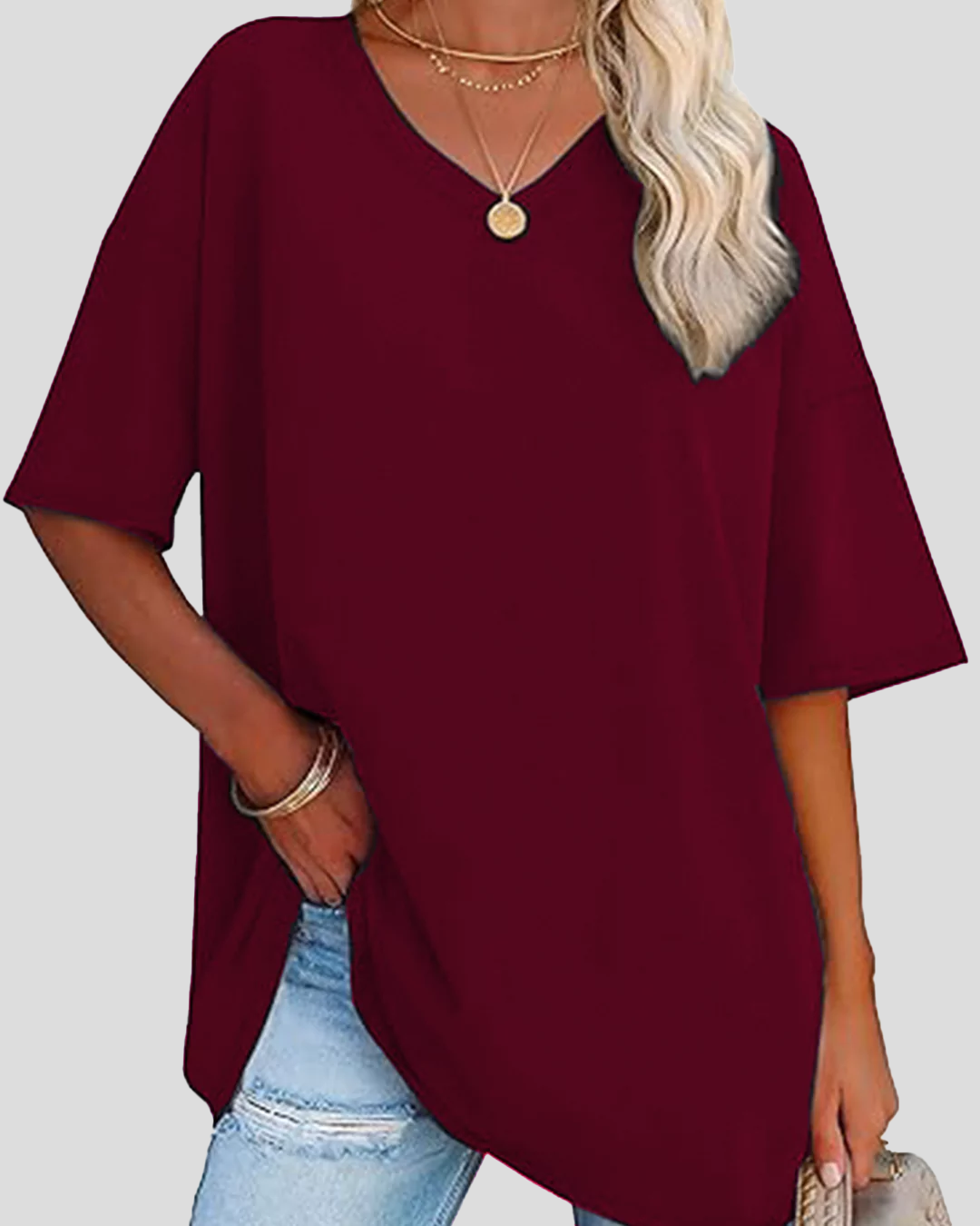 Ruby Plain V-Neck Oversize T-Shirt