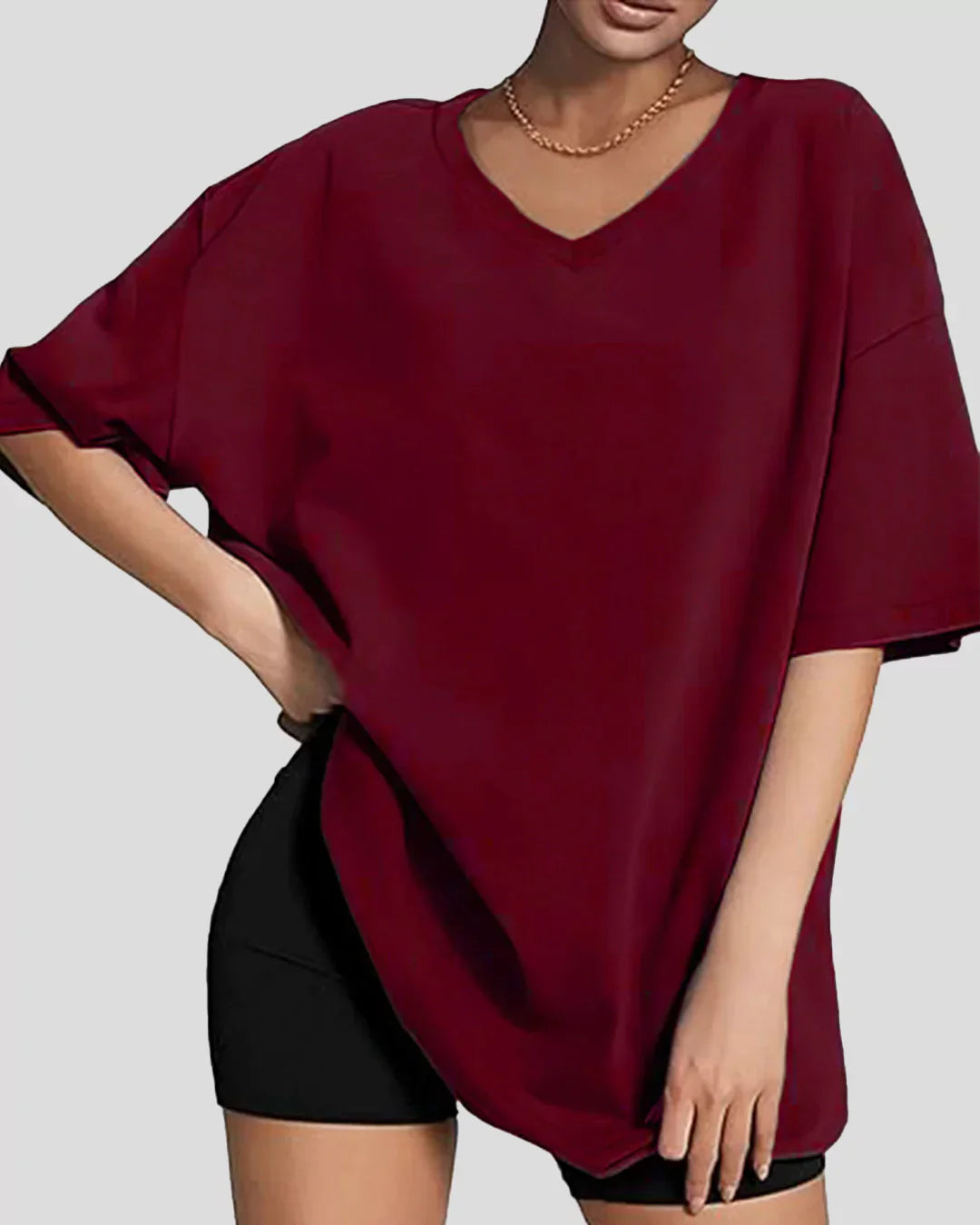 Ruby Plain V-Neck Oversize T-Shirt