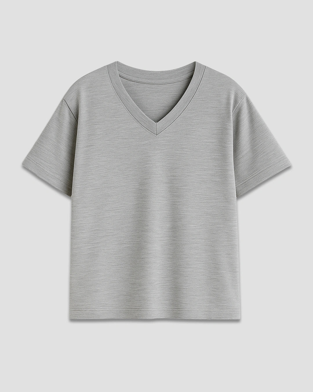 Grey Melange Plain V-Neck Oversized T-Shirt