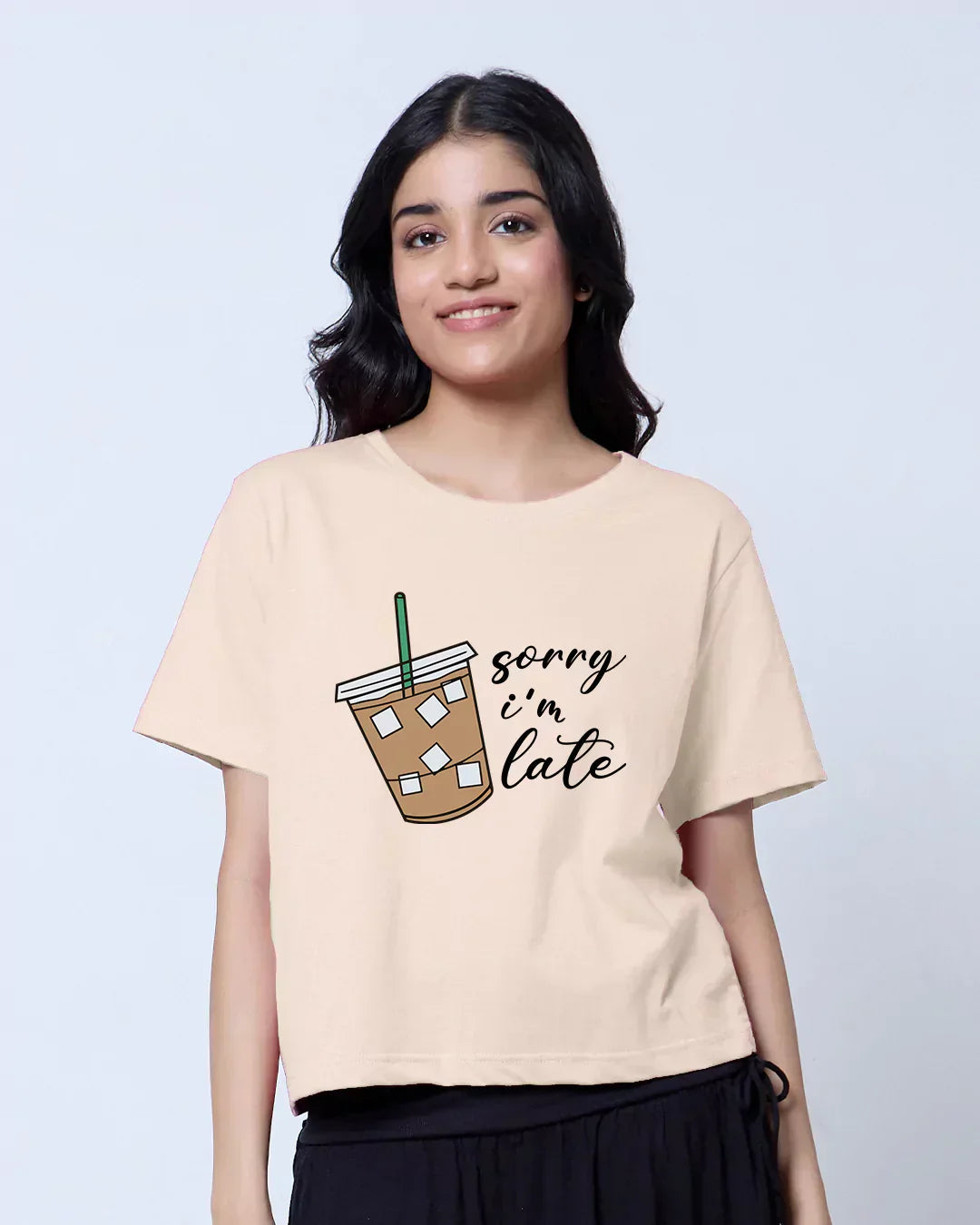 Sorry I Am Late Cream Boxy T-Shirt