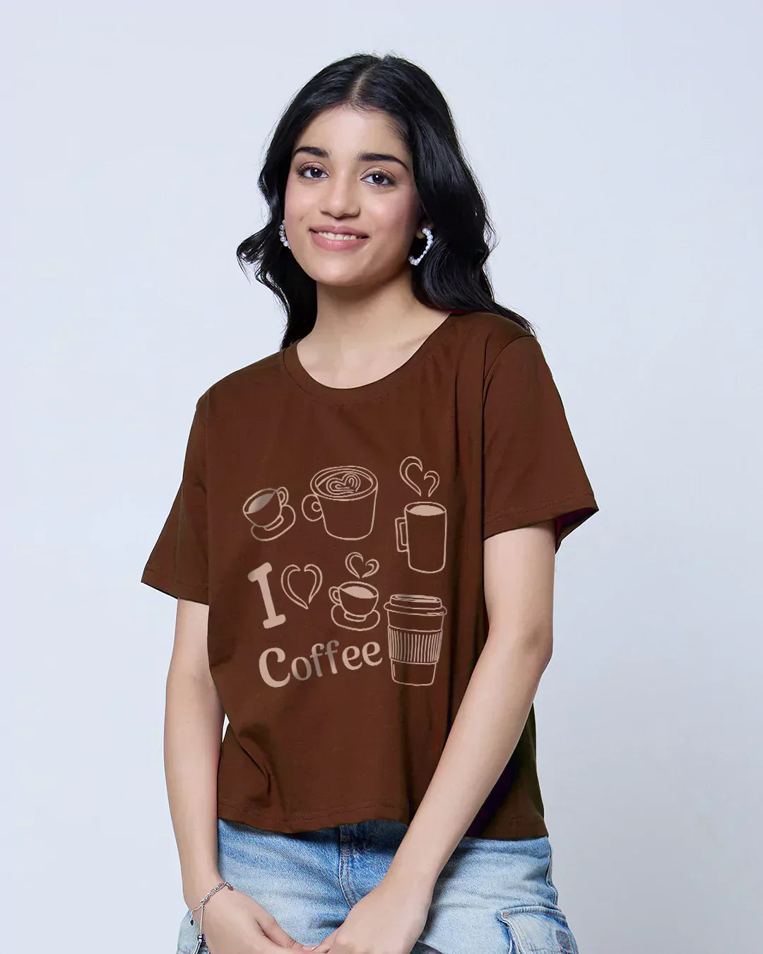 I Love Coffee Brown Boxy T-Shirt