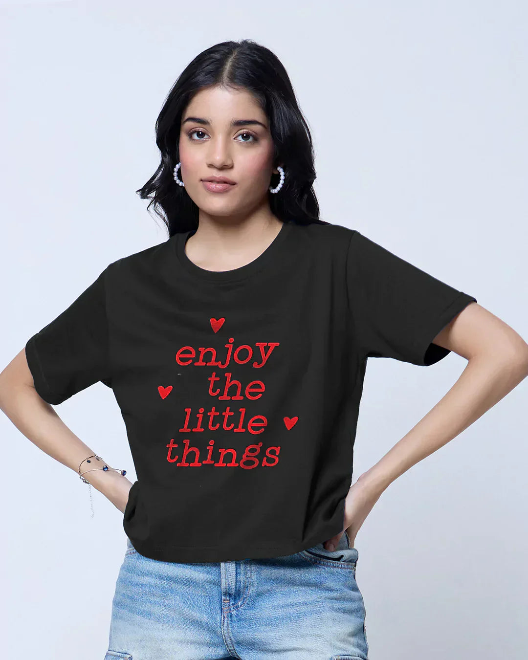 Enjoy The Little Things Black Boxy T-Shirt