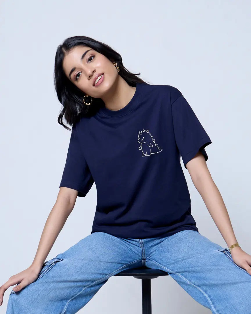 Navy Blue Dragon T-Shirt - Shop Printed T shirt for Women Online In India | LoveDky