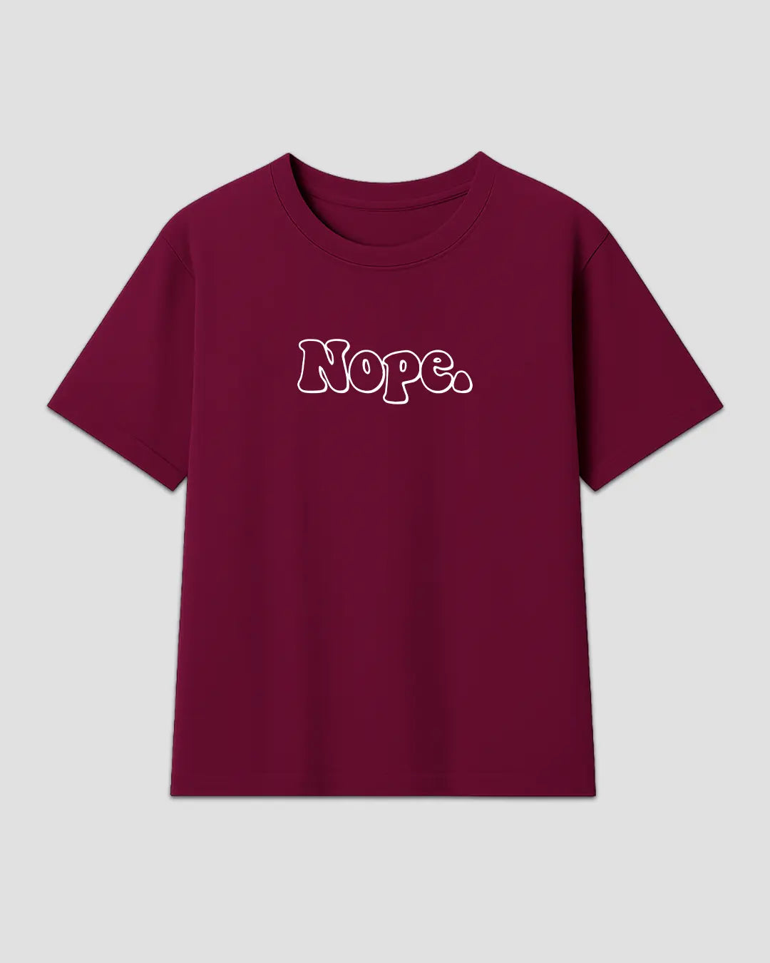 Nope Maroon Boxy T-Shirt - white Nope graphic on a maroon boxy tee, shown in flat lay