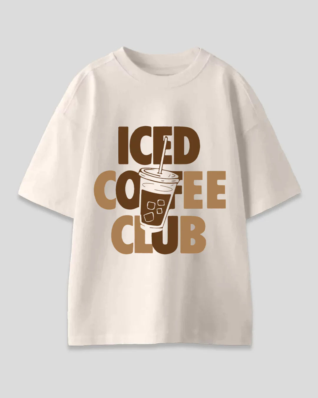 Offwhite Iced Coffee Club Printed Oversized T-Shirt for Women in