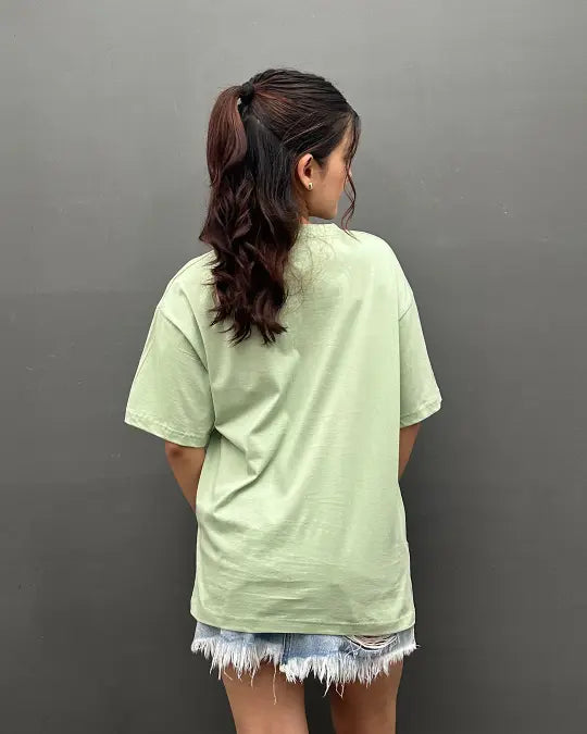 RB Pista Plain OS Tee by Real Baysics in sage green, 100% Pure fabric, oversized shirt