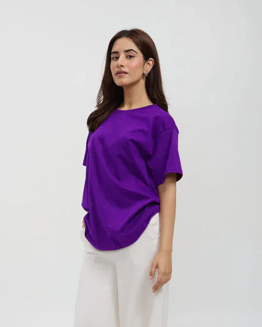 Purple Plain Oversized T-Shirt by DKY ā oversized fit, 100% pure fabric, worn by model