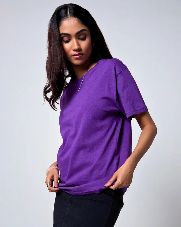 Purple Plain T-Shirt - Shop Printed T shirt for Women Online In India | LoveDky