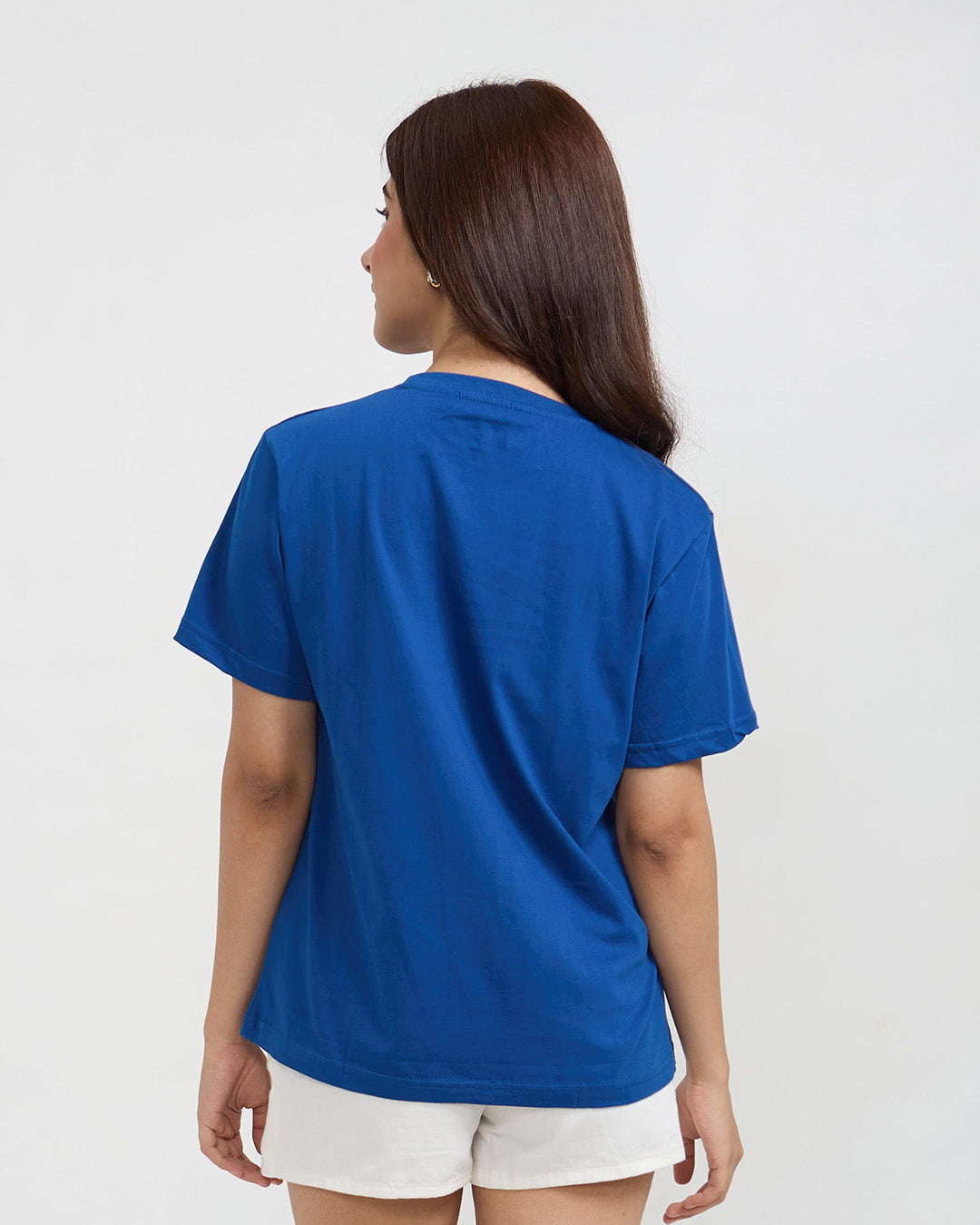 RB Baseball Oversized T-Shirt – blue, oversized tee worn by model (back view)