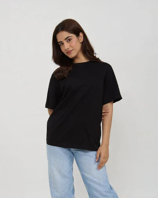 RB Black Plain Oversized T-Shirt for Women Online In India | Dky