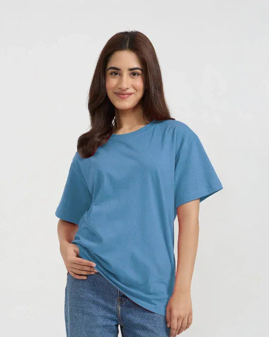 RB Dusky Blue Plain Oversized T-Shirt for Women Online In India | Dky