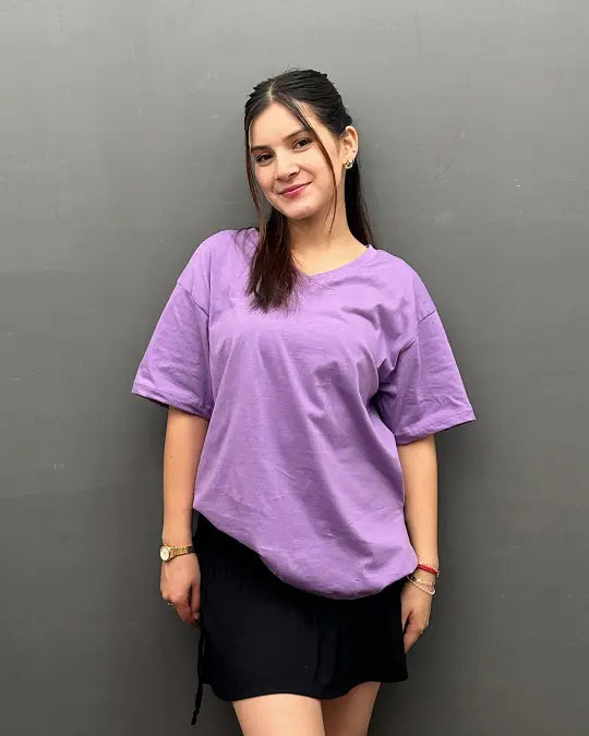 RB Nova Plain V-Neck Oversize T-Shirt for Women Online In India | DKY