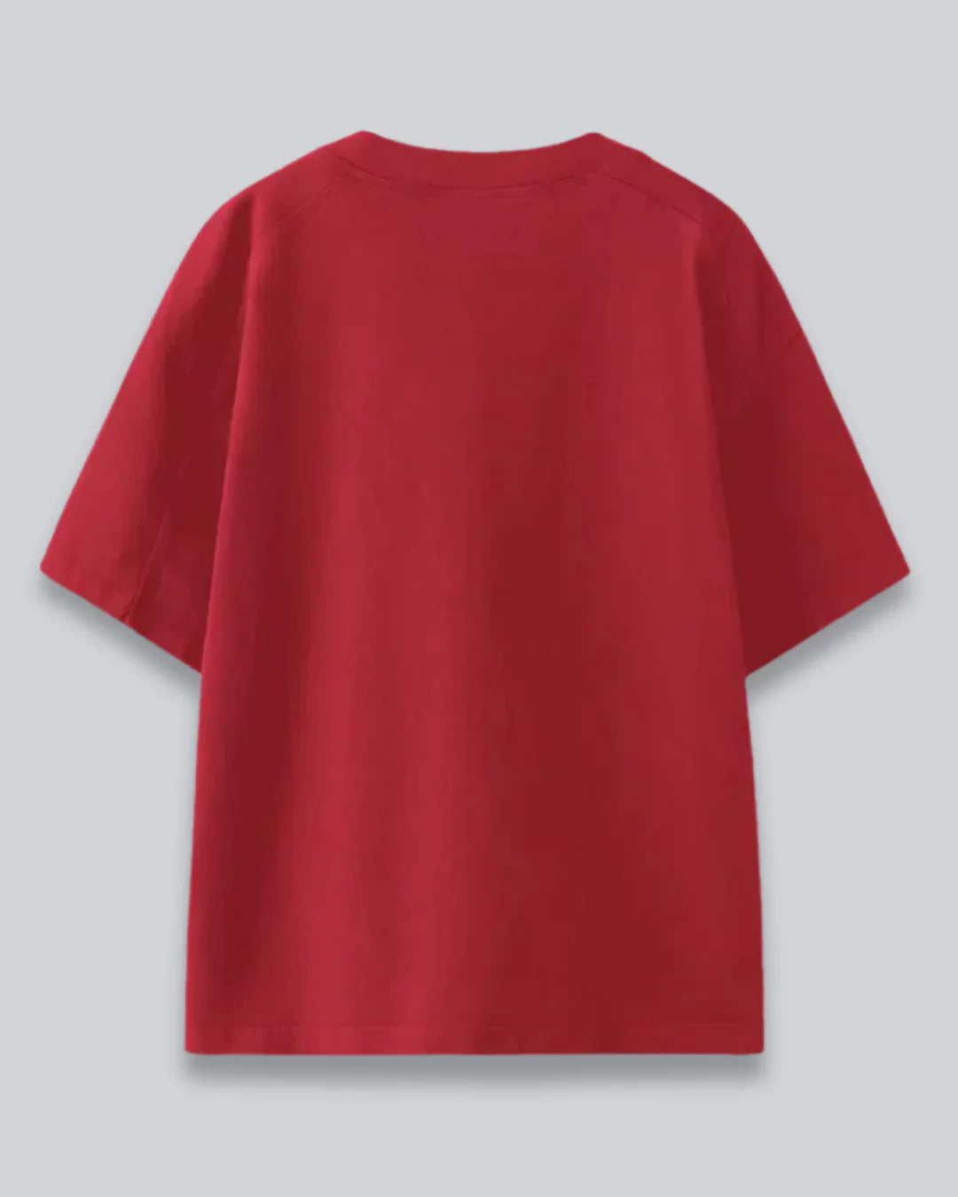 RB Red Plain Oversized T-Shirt ā red oversized basic tee with a plain design, shown in flat lay