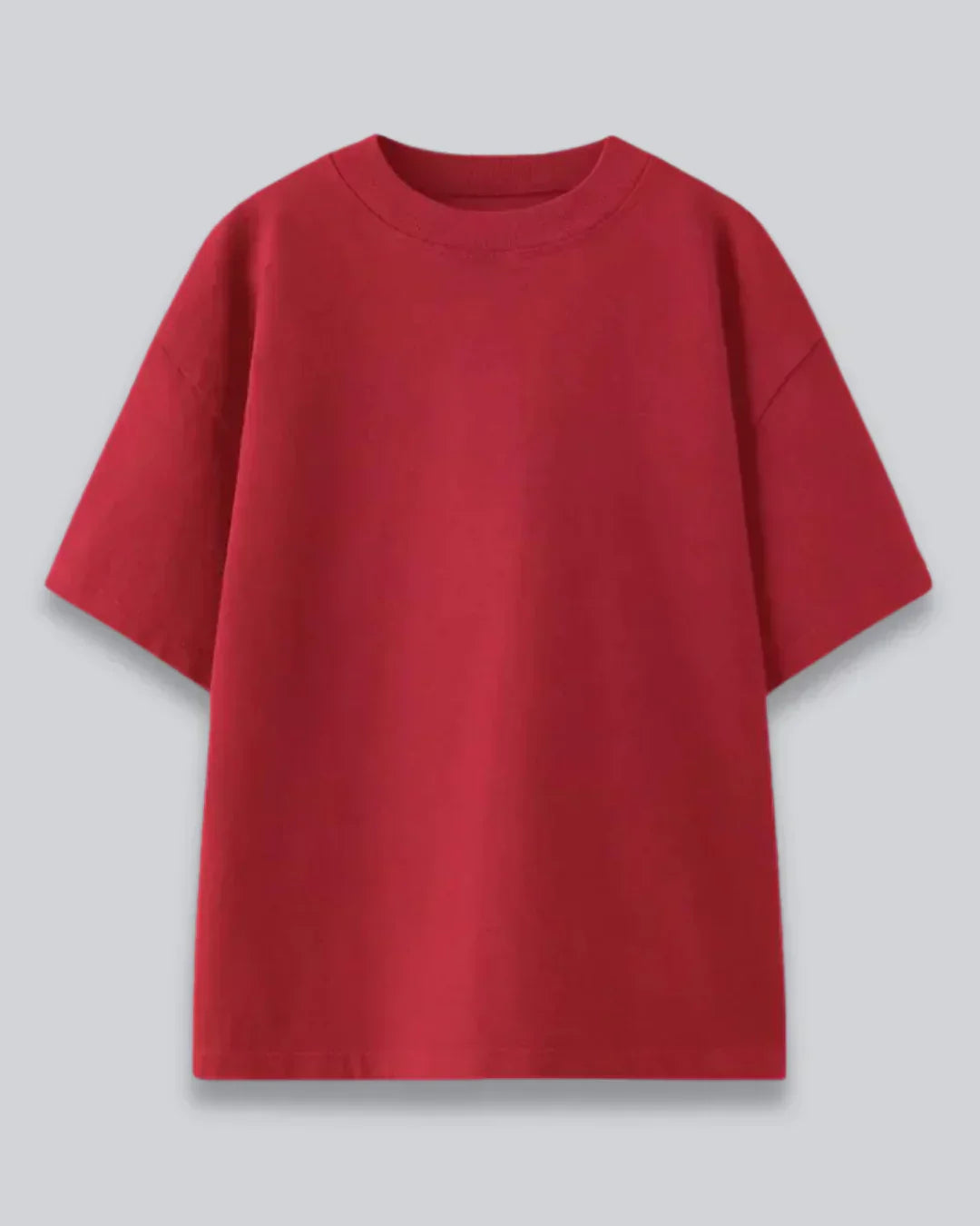 RB Red Plain Oversized T-Shirt ā red oversized basic shirt with a plain design, shown in flat lay