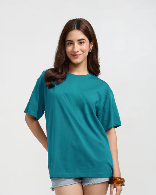 RB Turquoise Plain Oversized T-Shirt for Women Online In India | Dky
