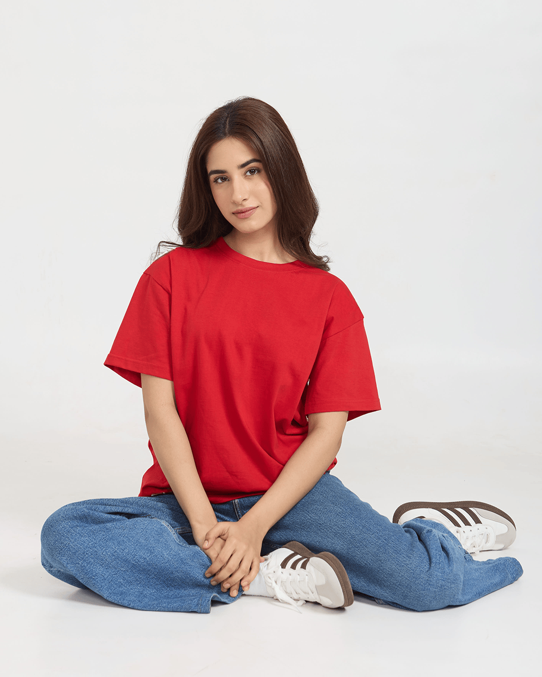 RB Red Plain Oversized T-Shirt for Women Online In India | Dky
