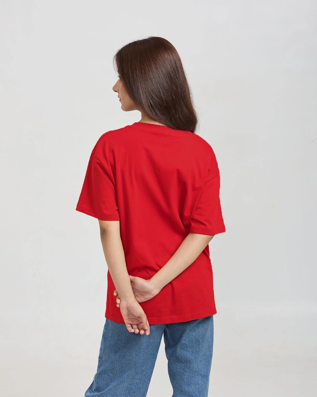 RB Red Plain V-Neck Oversize T-Shirt