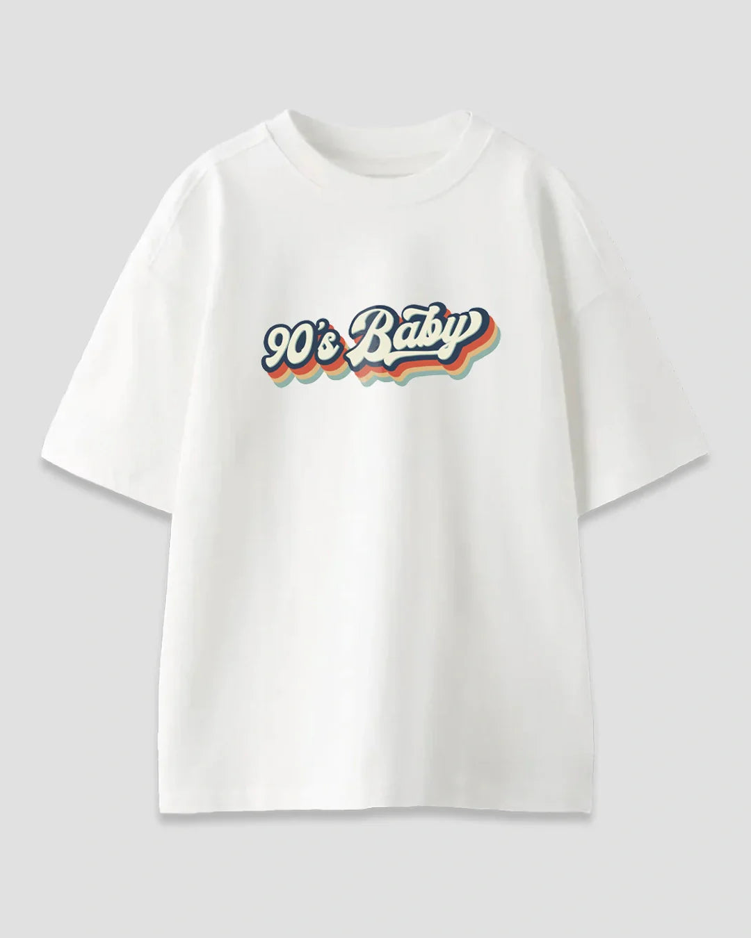 Retro Baby Oversized T-Shirt - white, oversized graphic tee with 90s Baby retro print, shown flat lay