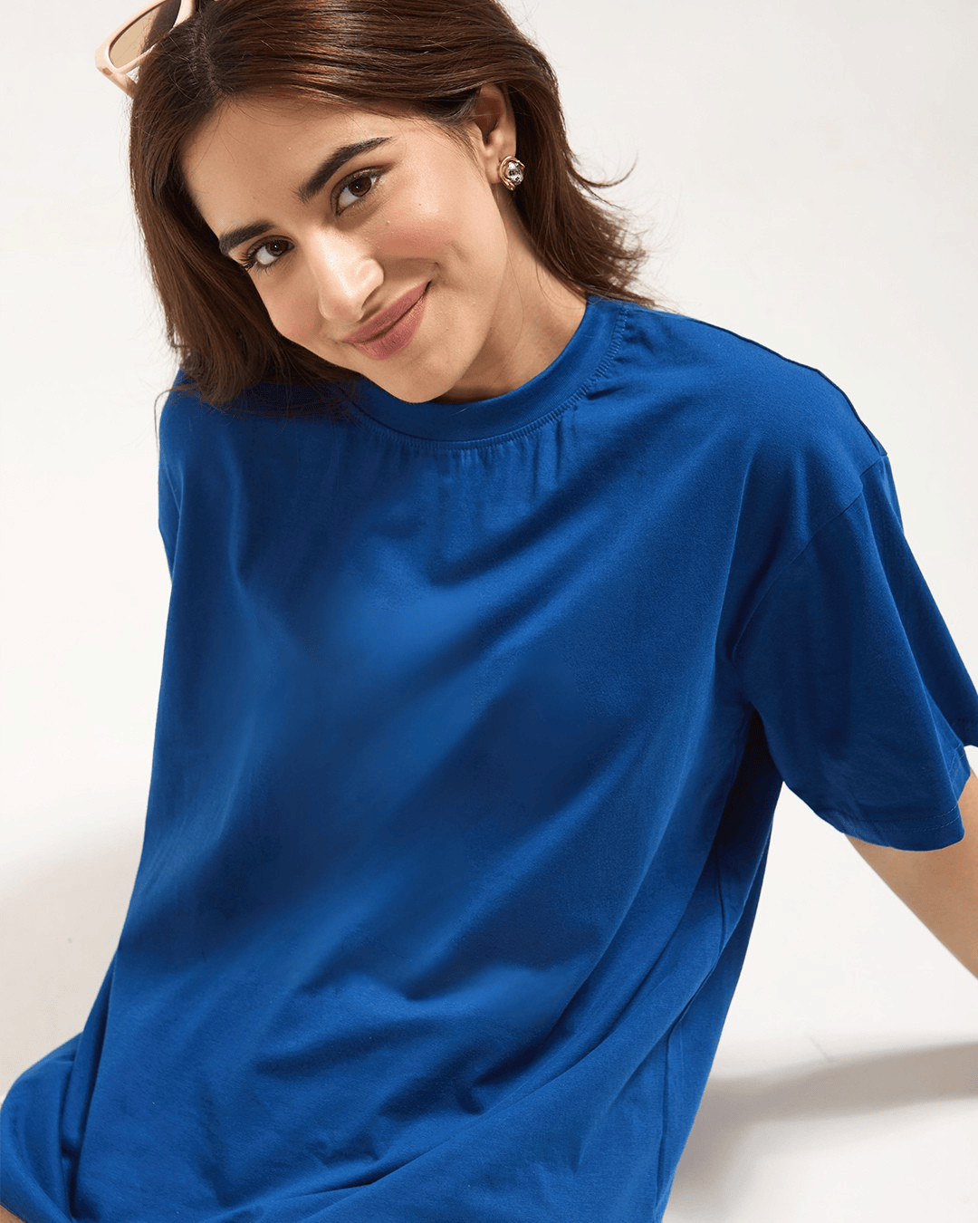 RB Royal Blue Plain Oversized T-Shirt for Women Online In India | Dky