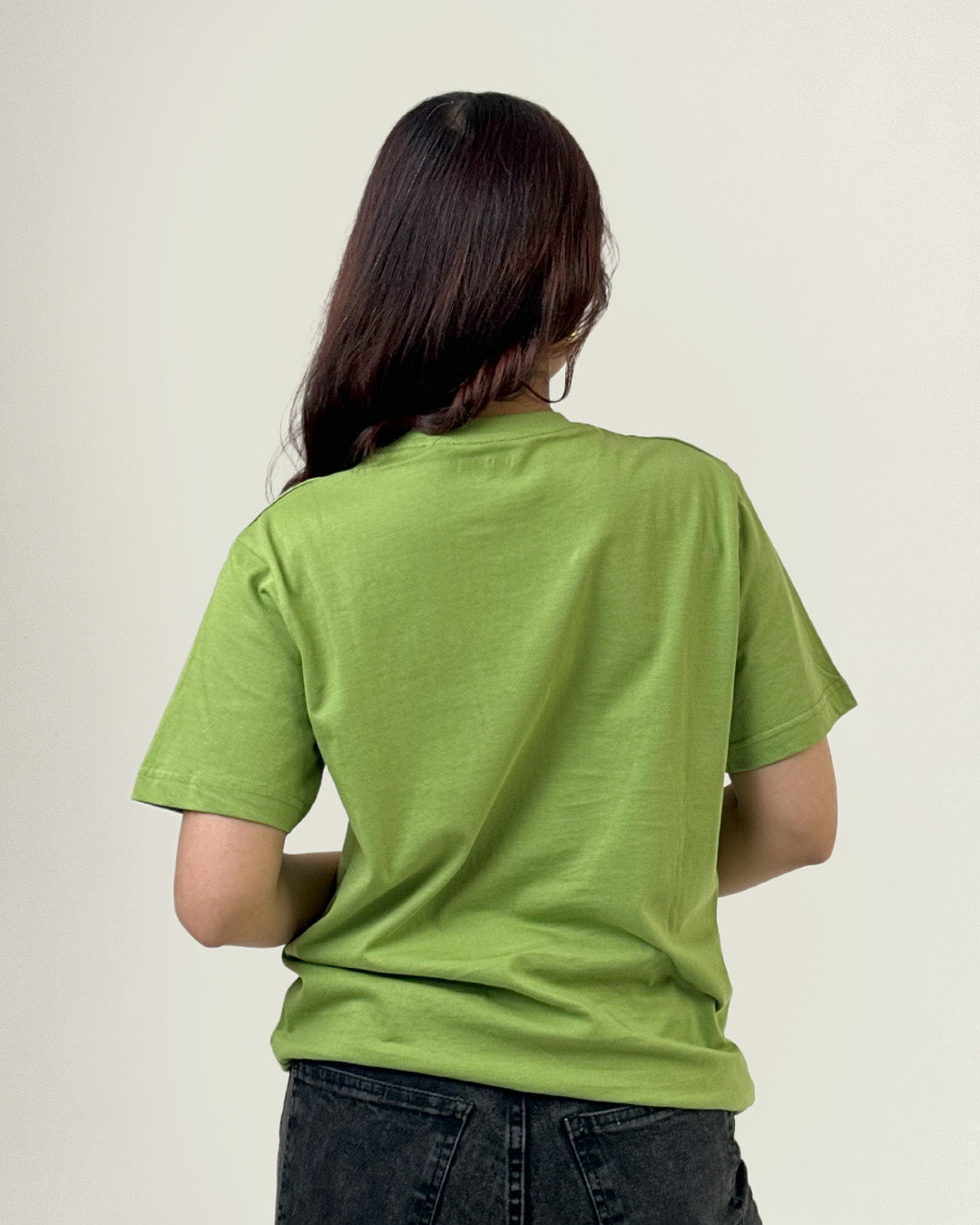 Salty T-Shirt – lime green regular-fit short-sleeve tee with plain design, worn by model