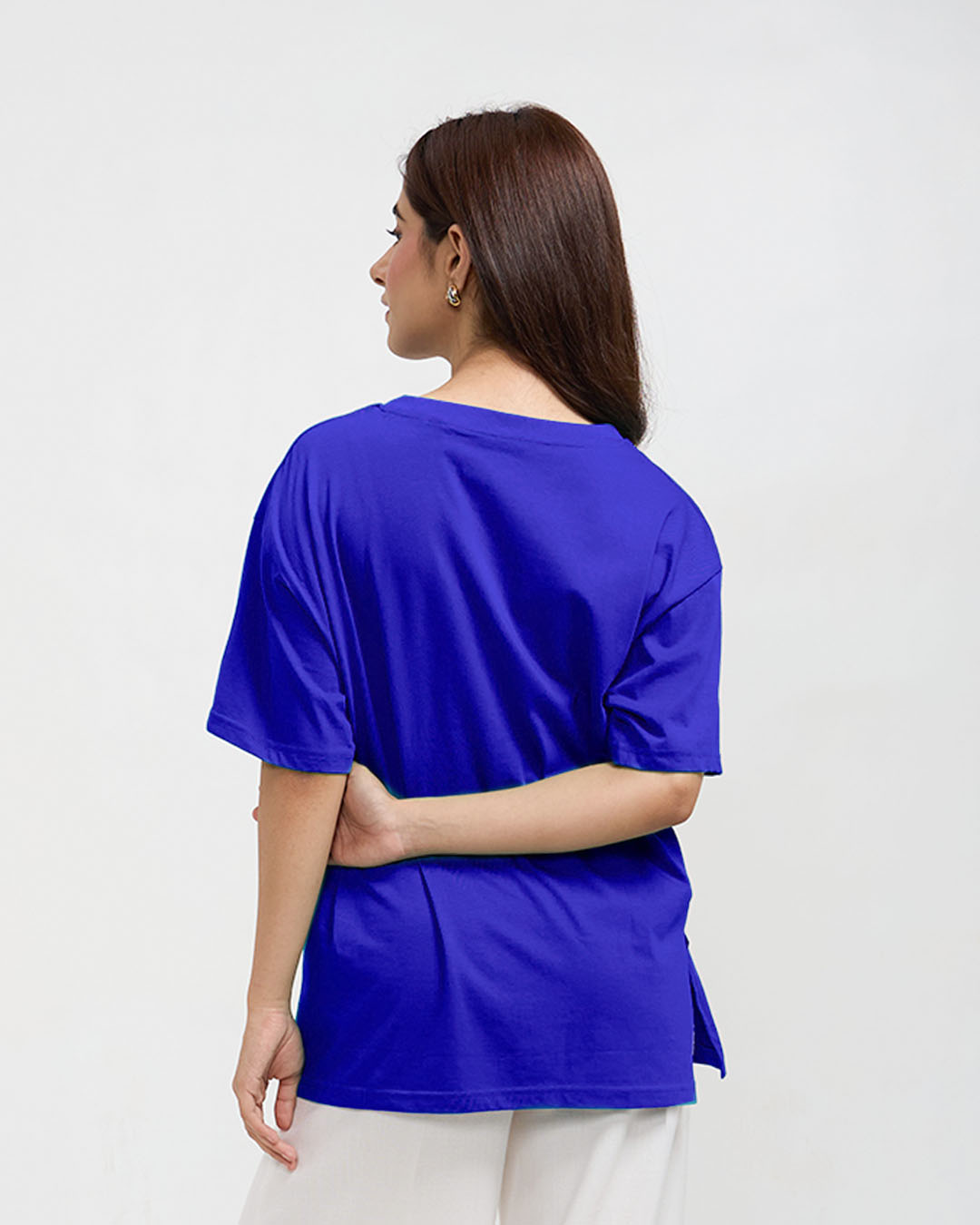 Royal Blue Plain V-Neck Oversize T-Shirt