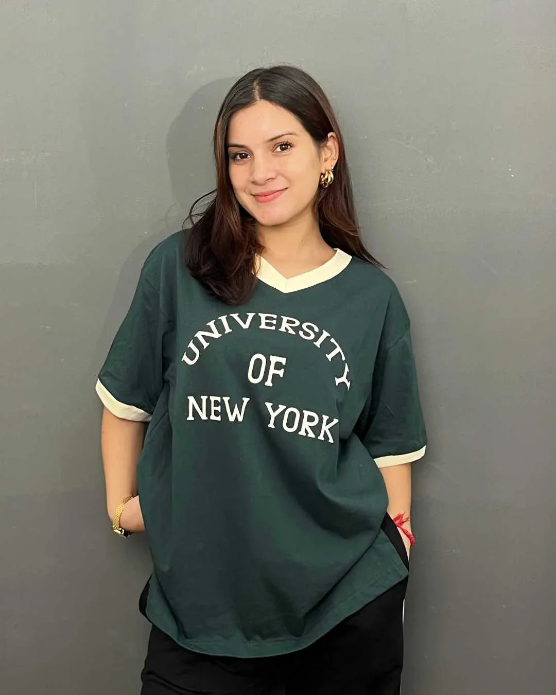 Uni NY Tap-Out V-Neck Oversize T-Shirt for Women Online In India | DKY
