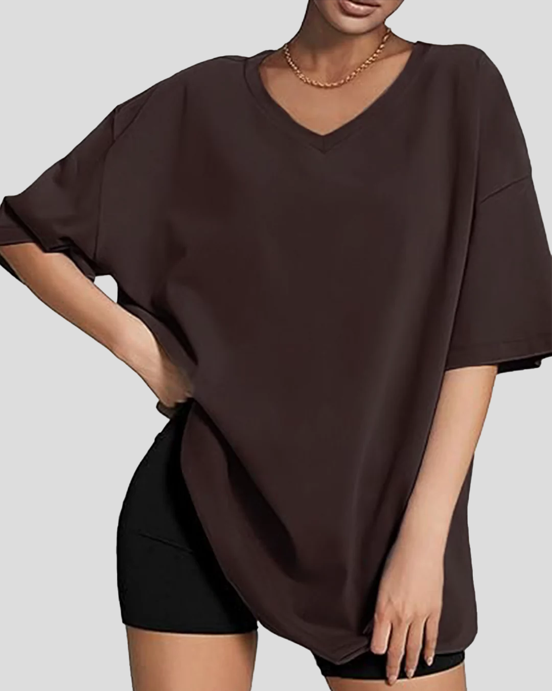 Cocoa Plain V-Neck Oversize T-Shirt