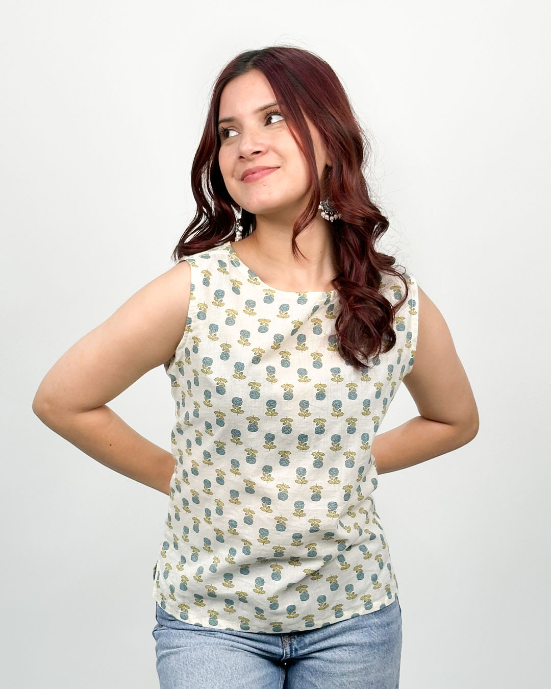 White Floral Fix Short Cotton Top for Women Online In India | Dky