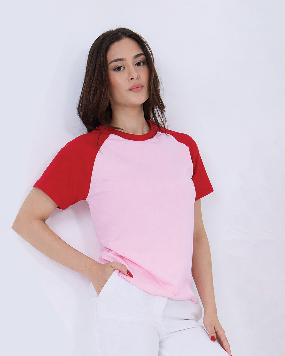 Pink Raglan Plain T-Shirt