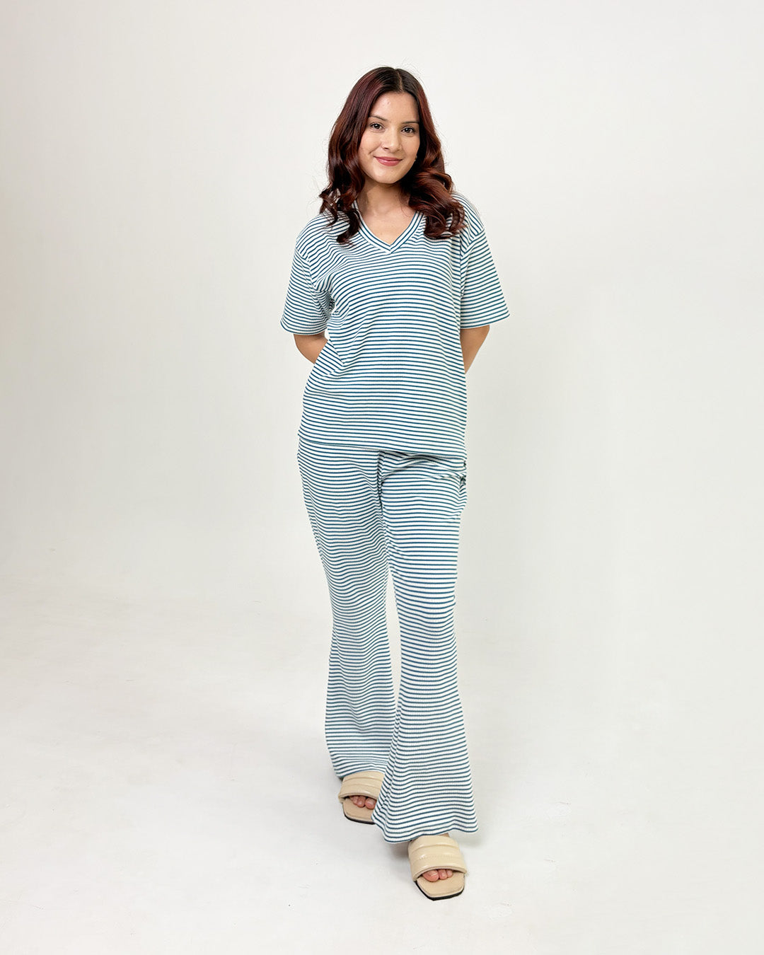 Teal Blue Ribbed Co-Ord Set