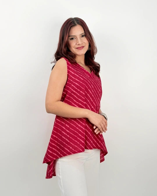 Pink Leheriya High Low Kurti