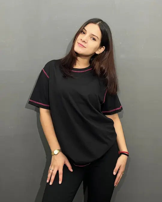 Reverse Weave Black Plain T-Shirt