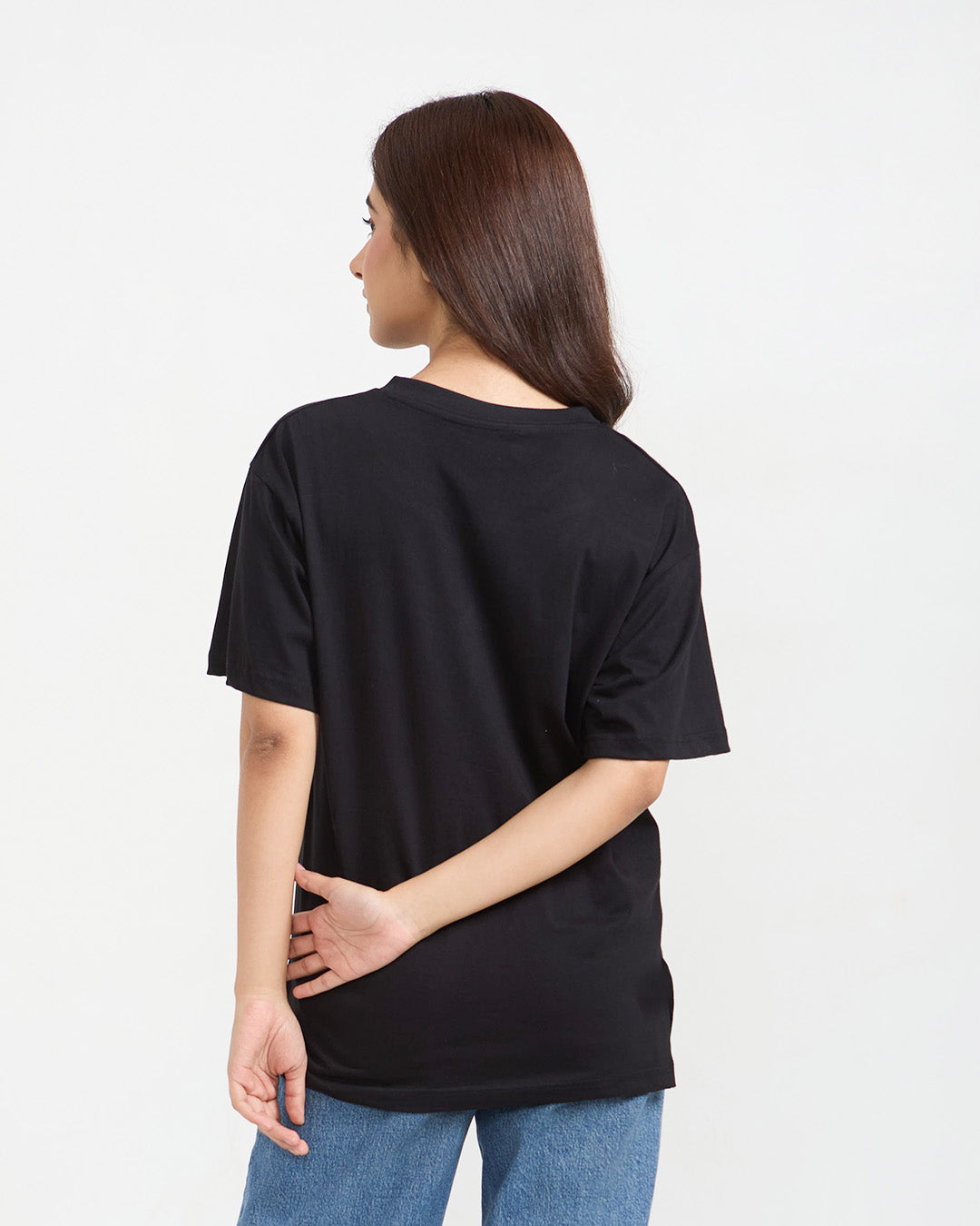 Black Plain V-Neck Oversize T-Shirt
