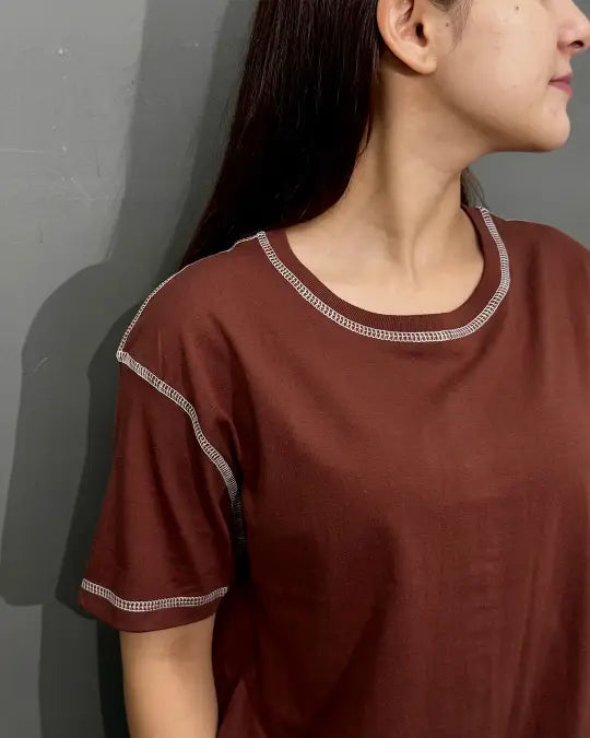 Brown Reverse Weave Plain T-Shirt