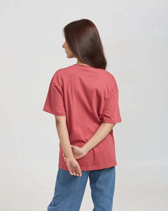 Brick Plain V-Neck Oversized T-Shirt