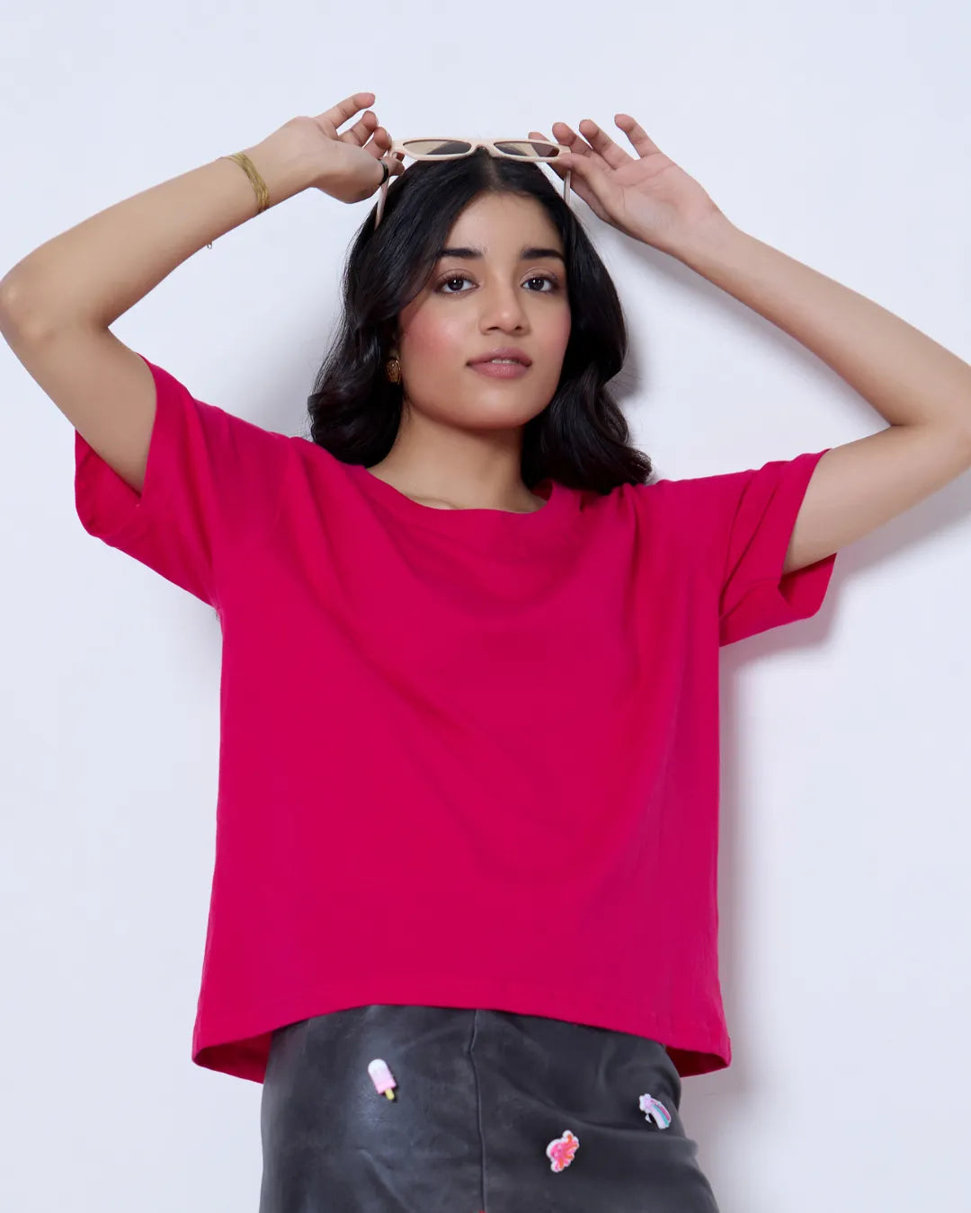 Hot Pink Plain Boxy Oversized T-Shirt
