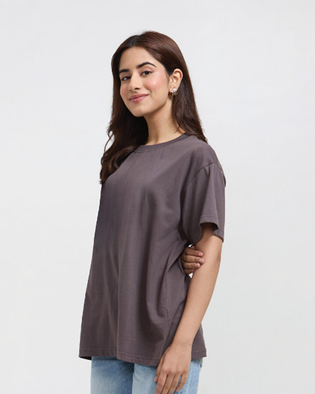 Dark Grey Plain Oversized T-Shirt