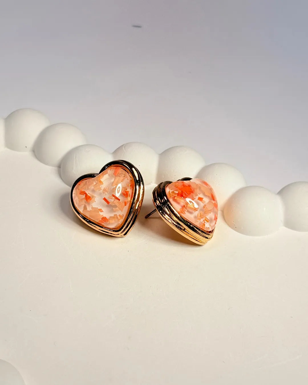 Peach Heart Confetti Studs