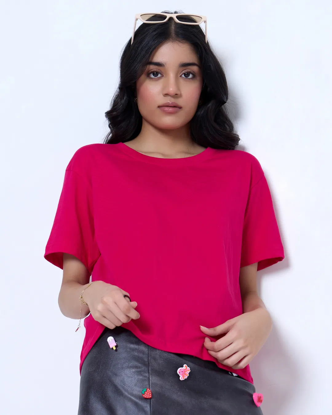 Hot Pink Plain Boxy Oversized T-Shirt