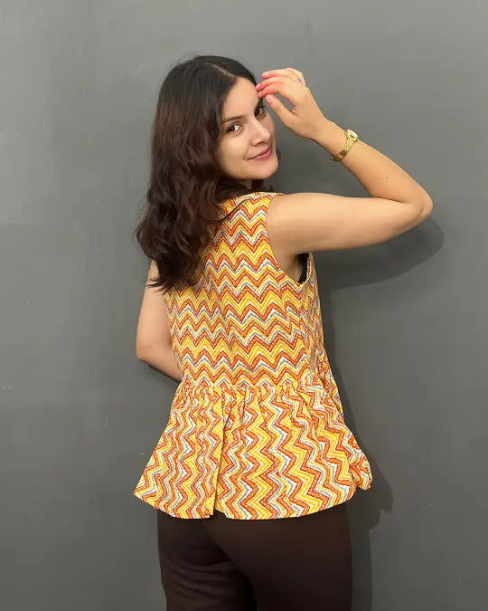 Tangerine Peplum Cotton Top