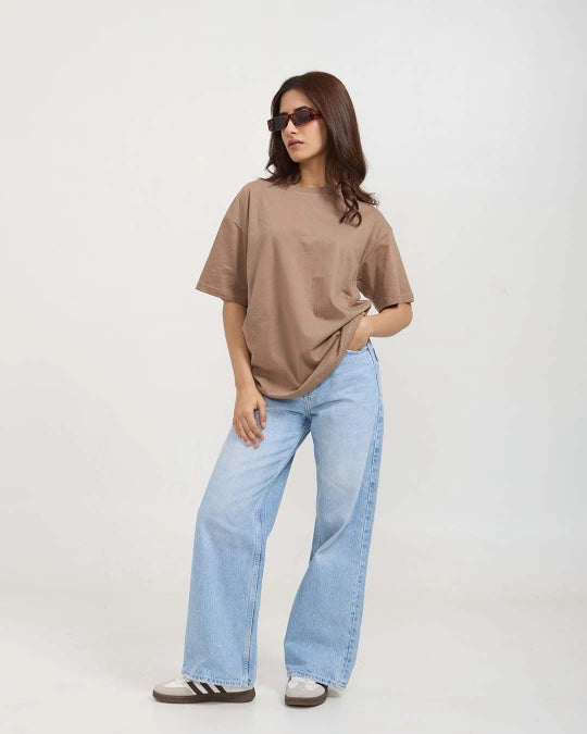 Camel Plain Oversized T-Shirt