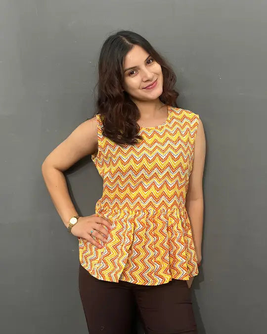 Tangerine Peplum Cotton Top
