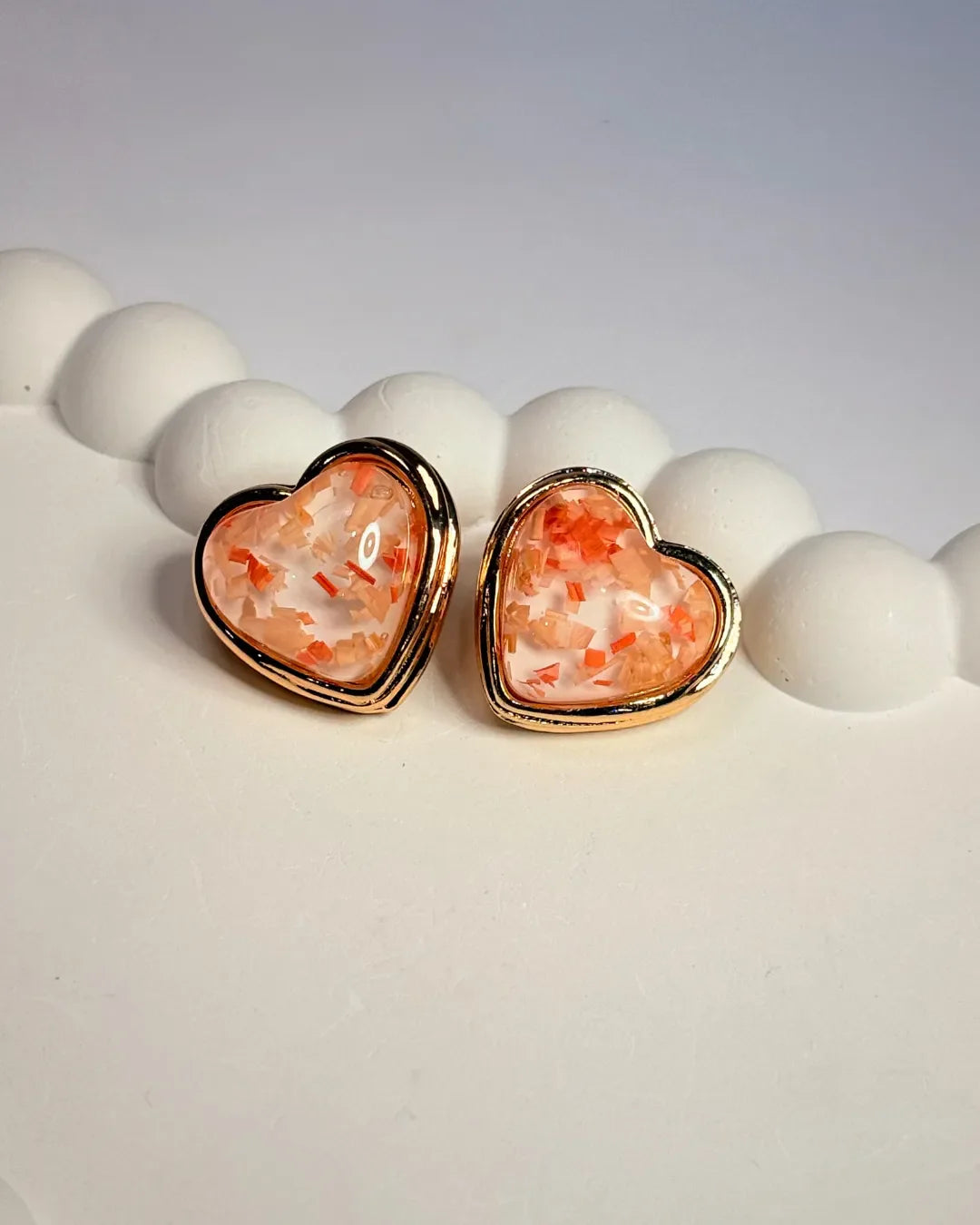 Peach Heart Confetti Studs
