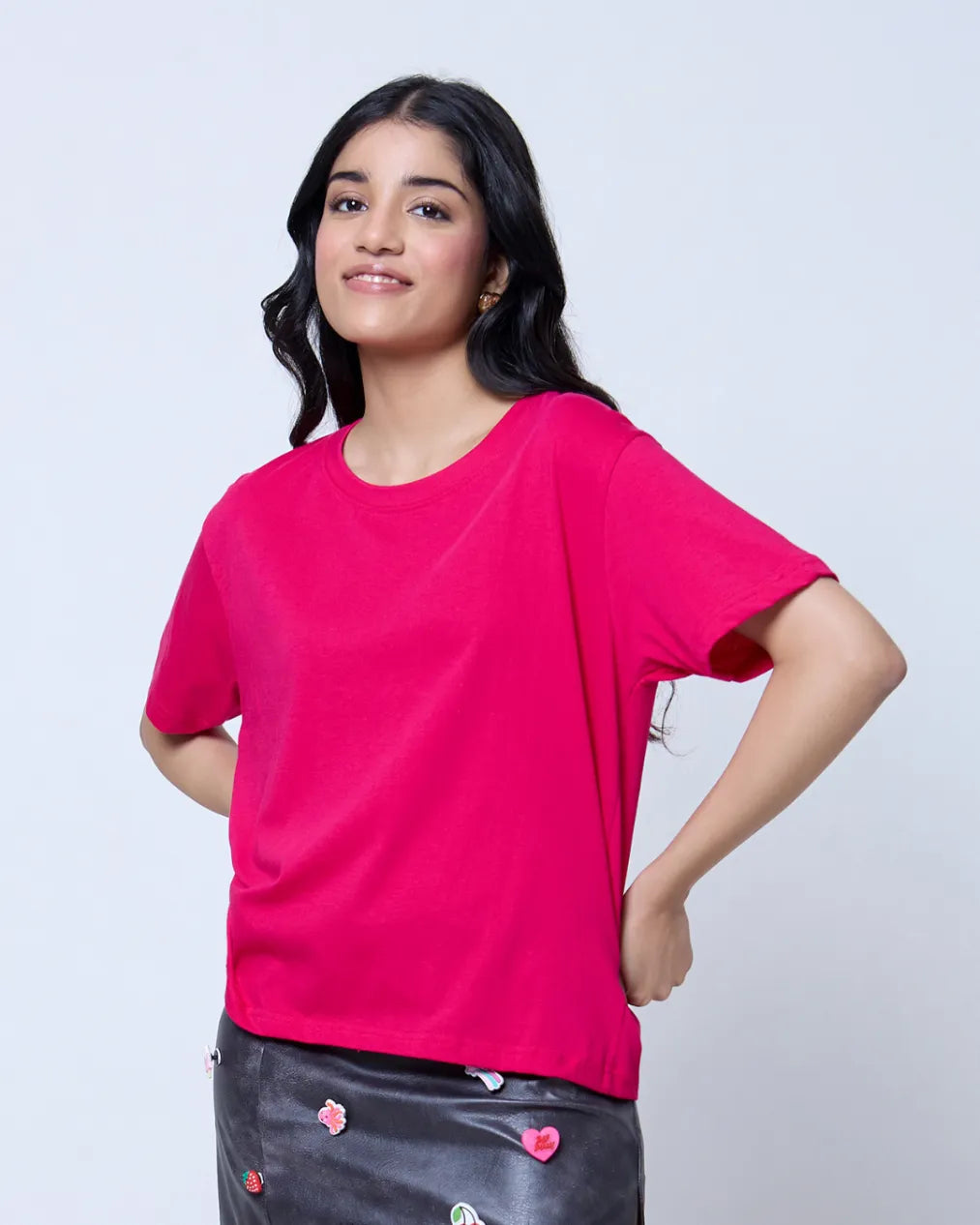 Hot Pink Plain Boxy Oversized T-Shirt